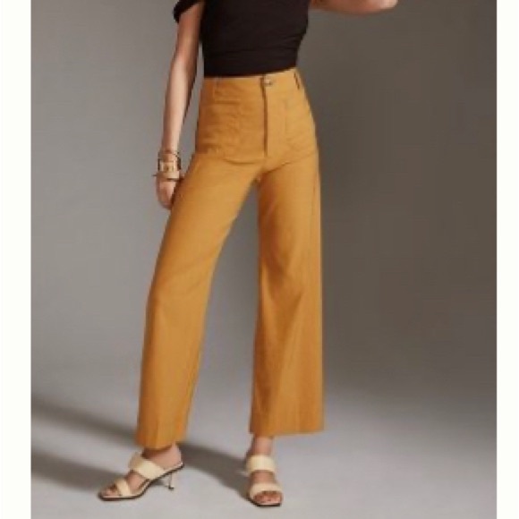 Maeve The Colette Cropped Wide-Leg Trousers in Gold